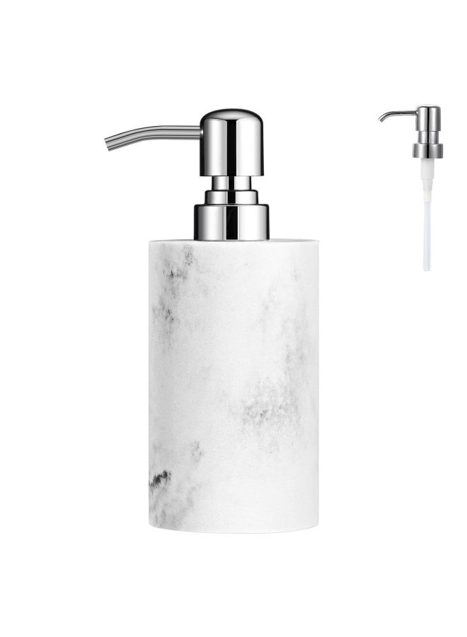 Luxspire Soap Dispenser Cylinder Shaped Marble Lotion Liquid Soap Pump Bottles Refillable Shampoo Container Decorative Hand Soap Resin Jar For Bathroom Kitchen White Marble - Image 1
