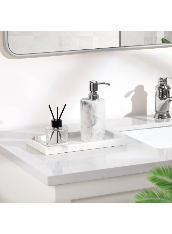 Luxspire Soap Dispenser Cylinder Shaped Marble Lotion Liquid Soap Pump Bottles Refillable Shampoo Container Decorative Hand Soap Resin Jar For Bathroom Kitchen White Marble - Image 4