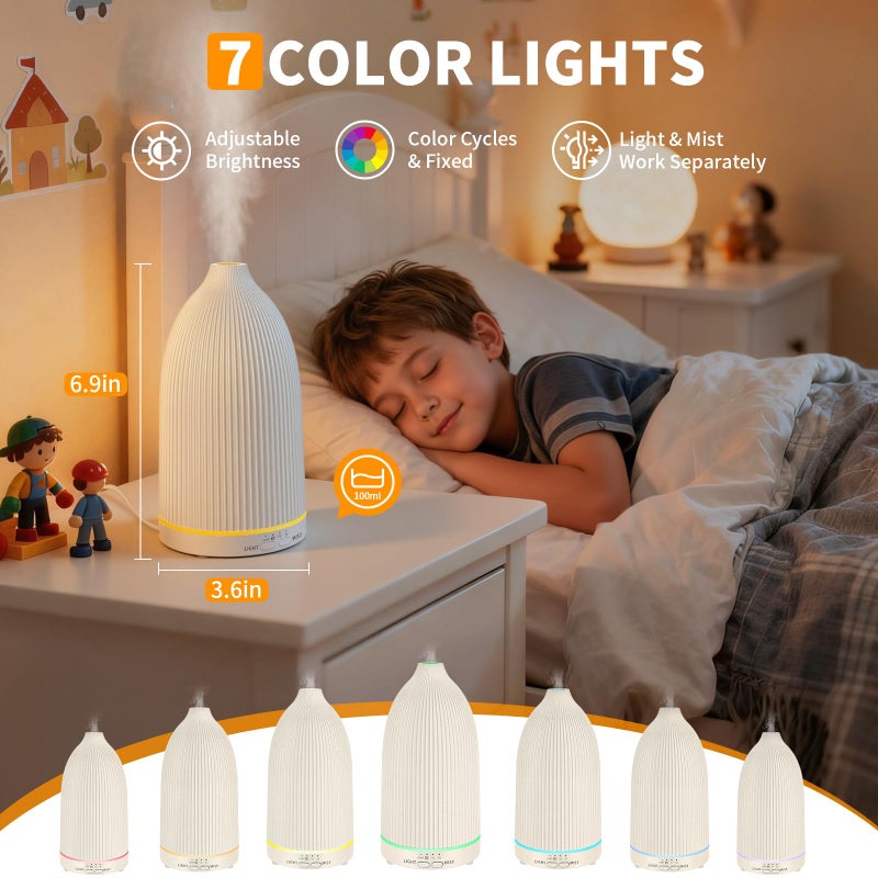 URPOWER 100ML Essential Oil Diffuser Ultrasonic Cool Mist Humidifier with 7 LED Lights, Timer & Auto-Off Quiet Aromatherapy Scent Diffuser for Home Bedroom Office Relaxation - Image 3