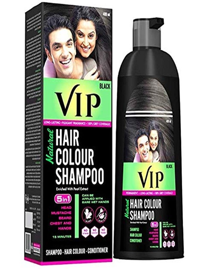 VIP 5 in 1 Hair Color Shampoo (400ml Bottle + 2 Sachets) (black) For Hairs, Mustache, Beard, Chest & hands, Ammonia Free Instant Hair Colour Can be Applied with Bare Wet hands - Image 1