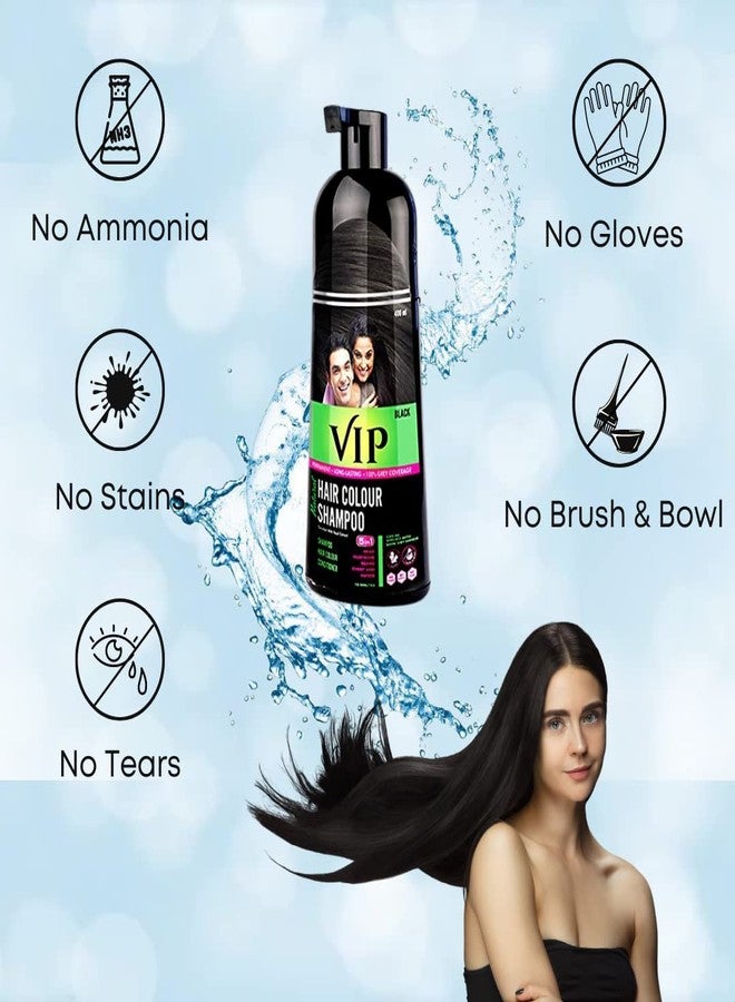 VIP 5 in 1 Hair Color Shampoo (400ml Bottle + 2 Sachets) (black) For Hairs, Mustache, Beard, Chest & hands, Ammonia Free Instant Hair Colour Can be Applied with Bare Wet hands - Image 3
