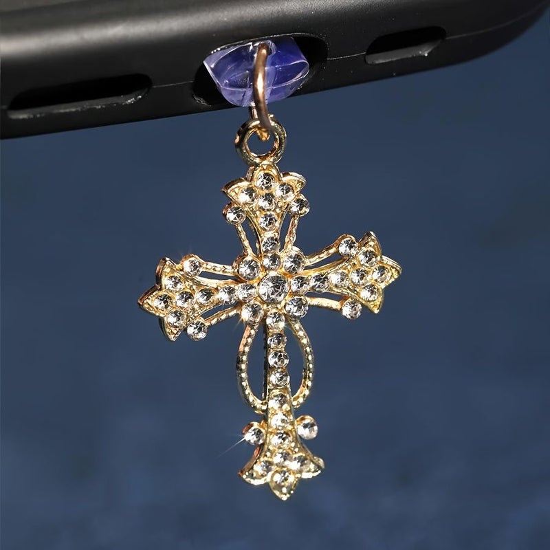 سدادة غبار من نوع "Golden Cross" مرصعة بالألماس، بتصميم باروكي كلاسيكي، من السيليكون، متوافقة مع Type C و Apple Lightning. - Image 2