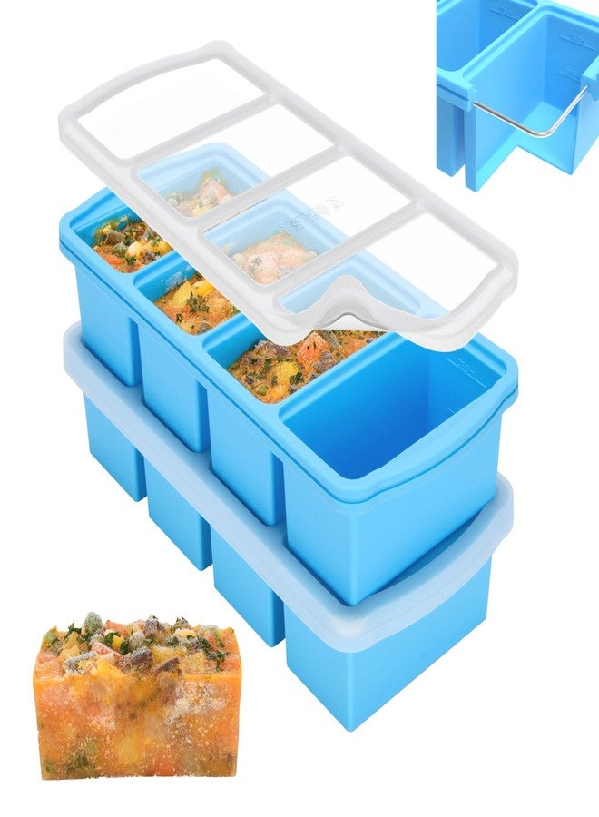 ZIP STANDING Silicone Freezer Trays with Lid,1-cup Soup Freezer Container large Ice Cube Molds with Reinforced Steel Ring Top for freezing Soup Sauce Broth Leftovers oven Dishwasher -Safe(2-Pack) - Image 1