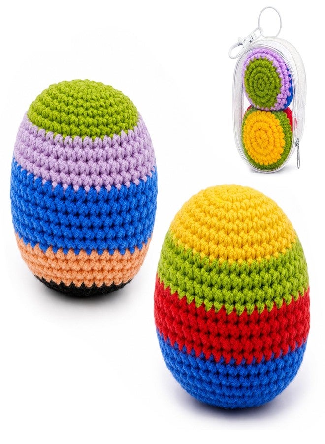 cysiyu Hand-Made Crochet Hacky Footbags 2 Pack Colorful Knitted Sack Balls Set with Clear Bag Fits Adults Teens and Kids for Outdoor Play, Party Games & Coordination Training - Image 1