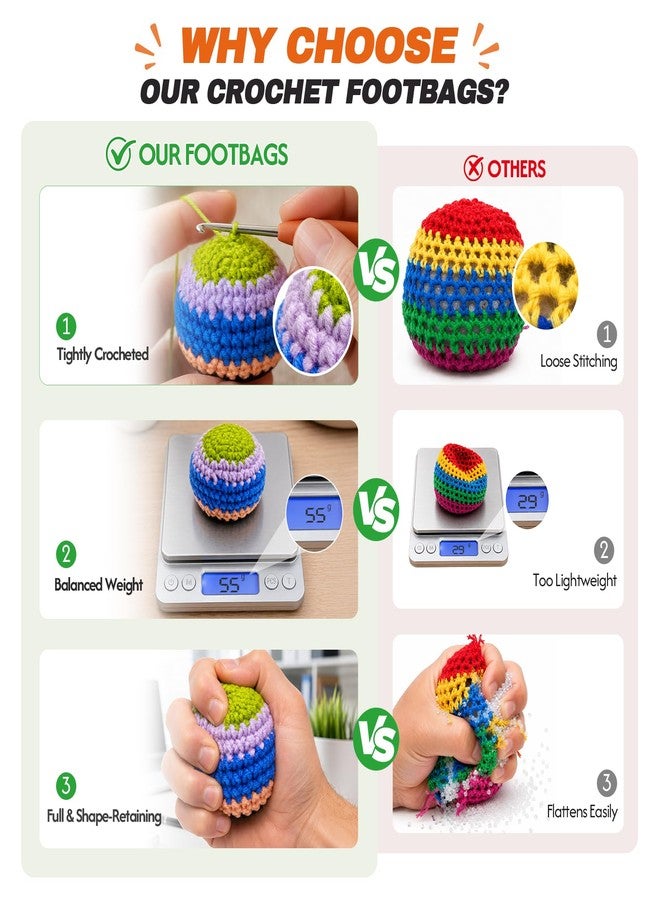 cysiyu Hand-Made Crochet Hacky Footbags 2 Pack Colorful Knitted Sack Balls Set with Clear Bag Fits Adults Teens and Kids for Outdoor Play, Party Games & Coordination Training - Image 5