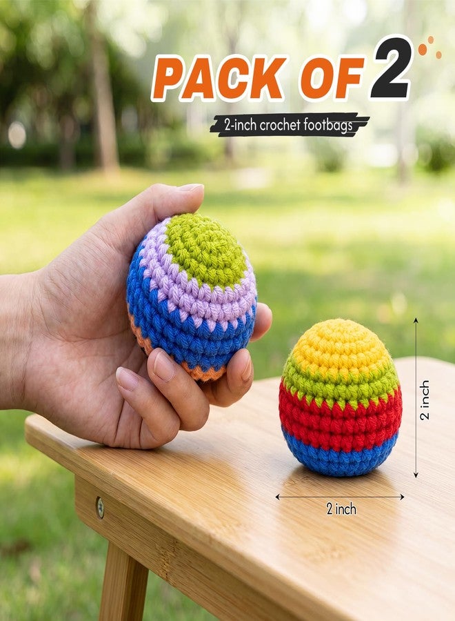 cysiyu Hand-Made Crochet Hacky Footbags 2 Pack Colorful Knitted Sack Balls Set with Clear Bag Fits Adults Teens and Kids for Outdoor Play, Party Games & Coordination Training - Image 3