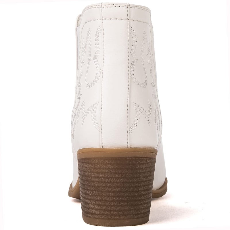 GLOBALWIN Women's White Cowboy Boots Western Style Comfortable Pull On Short Ankle Cowgirl Boots For Women Low Heel Size 9M - Image 5