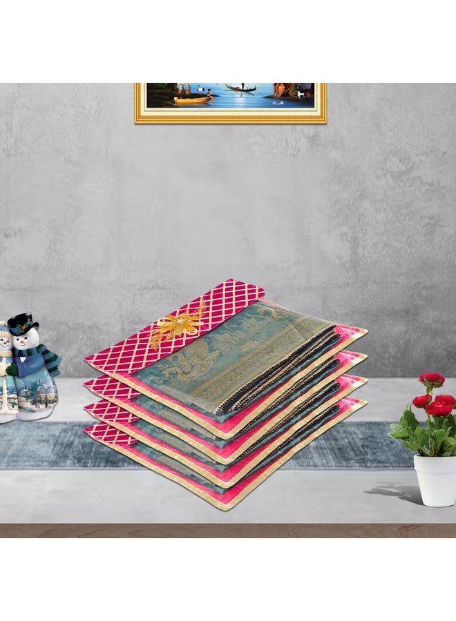 Kuber Industries Saree Cover | Clothes Storage Bag | Single Packing Saree with Velcro | Wardrobe Organizer | Cloth Stoarge Organizer | Check Jama Brooch-Design | Pack of 3 | Pink - Image 5