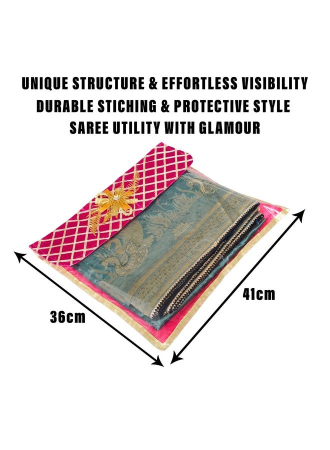 Kuber Industries Saree Cover | Clothes Storage Bag | Single Packing Saree with Velcro | Wardrobe Organizer | Cloth Stoarge Organizer | Check Jama Brooch-Design | Pack of 3 | Pink - Image 3