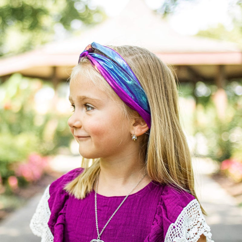 FROG SAC 6 Mermaid Knotted Headbands For Girls, Little Girl Hair Accessories, Kids Knot Headwraps, Criss Cross Tie Dye Head Bands, Metallic Rainbow Turban Hair Bands - Image 2
