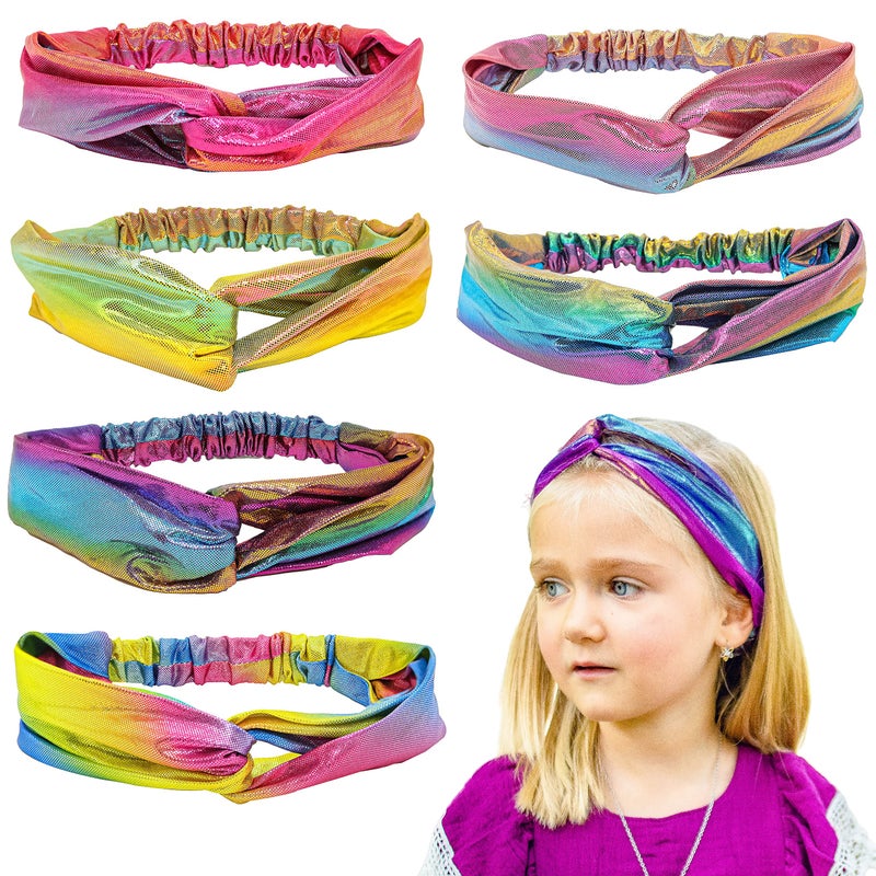 FROG SAC 6 Mermaid Knotted Headbands For Girls, Little Girl Hair Accessories, Kids Knot Headwraps, Criss Cross Tie Dye Head Bands, Metallic Rainbow Turban Hair Bands - Image 1