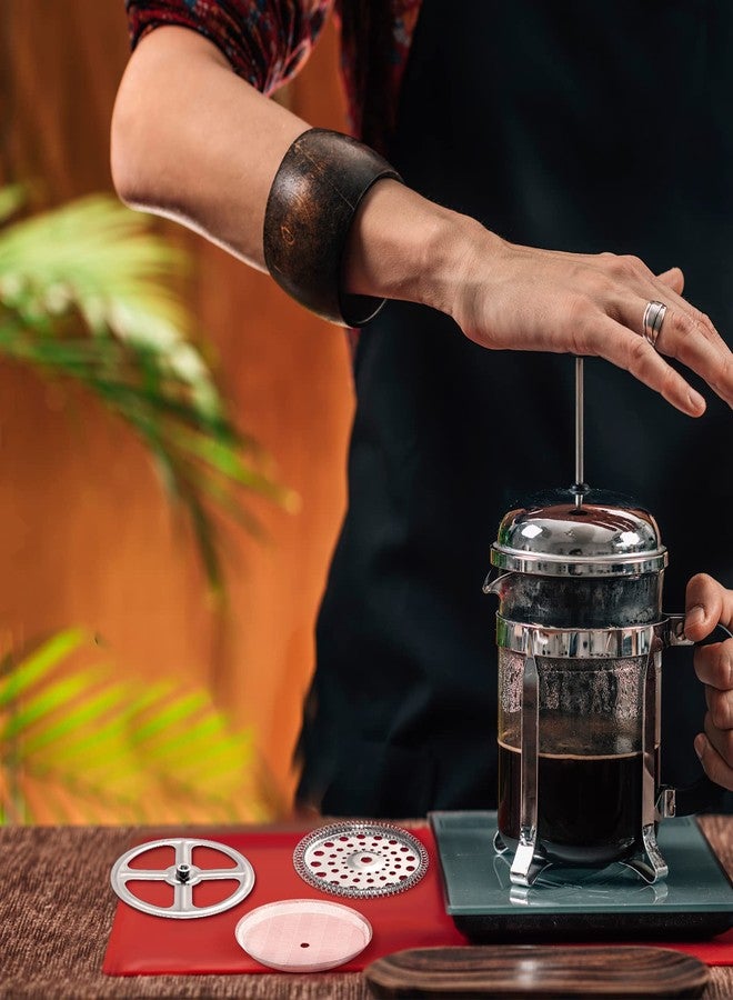 Sabary مجموعة ساباري من 8 قطع غيار لفلتر مكبس القهوة الفرنسي، تتضمن 6 قطع من شبكة الفولاذ المقاوم للصدأ مع قرص حلزوني وقرص متقاطع، مناسبة لماكينات صنع القهوة والشاي بسعة 1000 مل، 34 أونصة، وعرض 3.75 بوصة. - Image 4