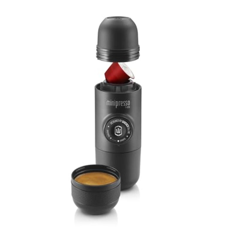 Travel, Camping, Office espresso maker; stainless steel; black; manual portable design with built-in capsule system - Image 1