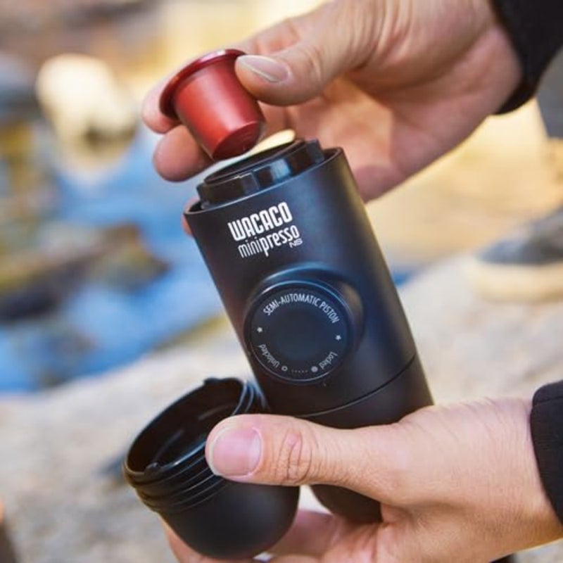 Travel, Camping, Office espresso maker; stainless steel; black; manual portable design with built-in capsule system - Image 2