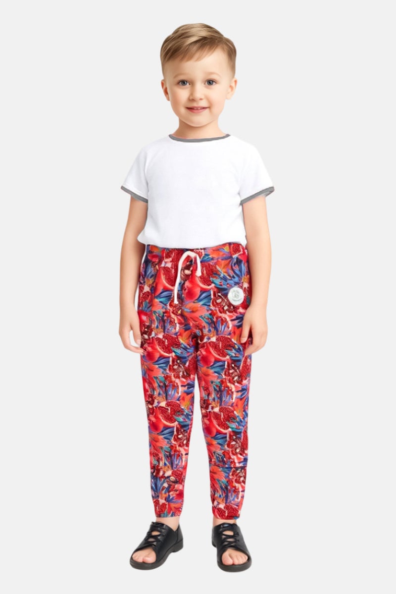 Hey Popinjay Kids Boy Floral Print Jogger Pants, Multicolor - Image 1