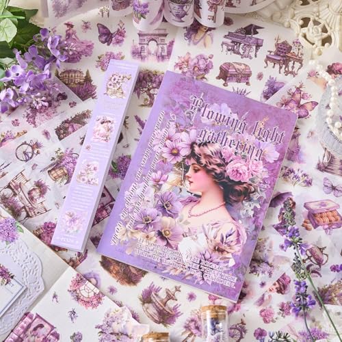 Invite Enterprise Invite 24 Sheets Vintage Theme Stickers - Elegant Victorian Girl Scrapbook Stickers, Floral Aesthetic Ephemera for Journals, Planners, Collage, and DIY Crafts [Pack of 1 - Purple Color] - Image 1