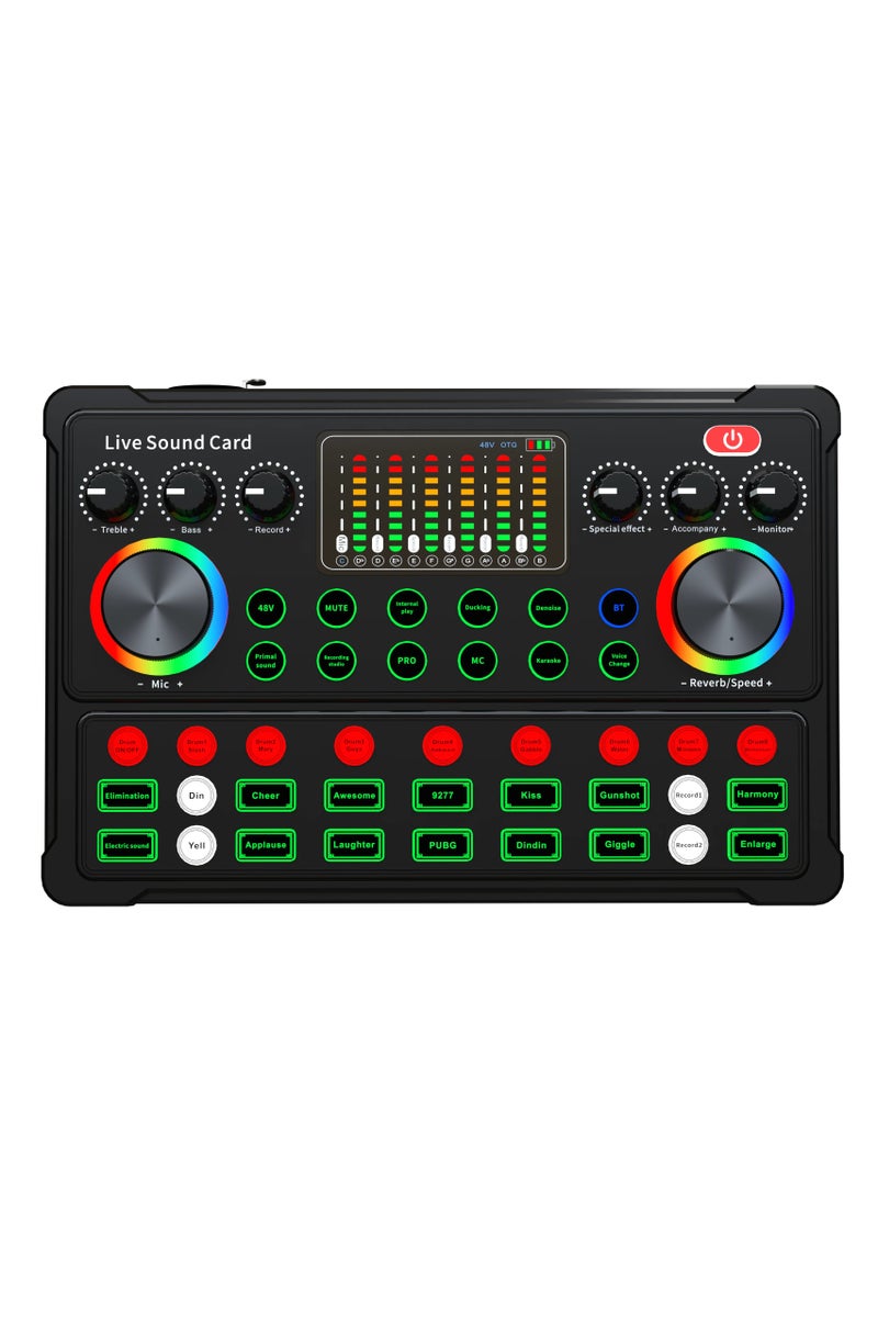 Sound Card RGB LED Wireless Bluetooth DJ Mixer Sound Card 20 Sound Effects Sound for Live Streaming 48V Microphone  - Image 1