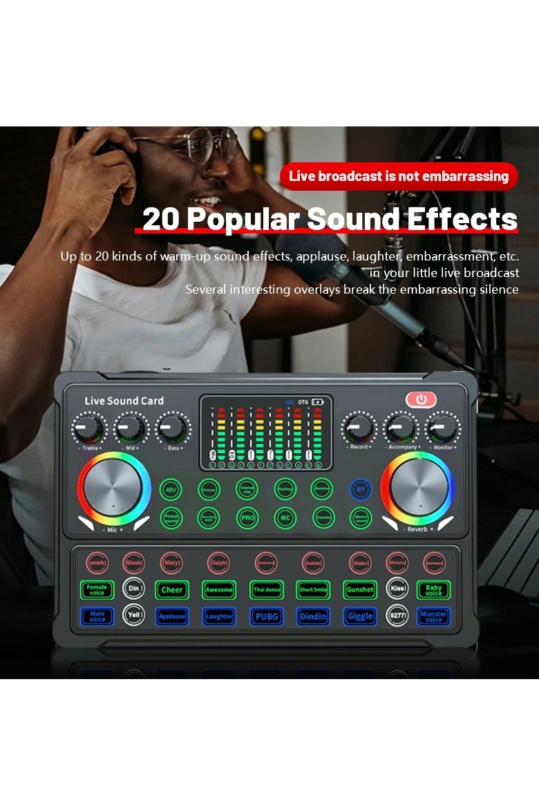 Sound Card RGB LED Wireless Bluetooth DJ Mixer Sound Card 20 Sound Effects Sound for Live Streaming 48V Microphone  - Image 3