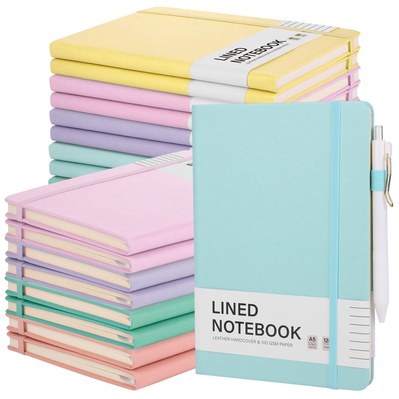 Aodaer 30 Set Lined Notebook Journals with Pens A5 Notebooks 100 GSM College Ruled Hardcover Notebook PU Leather Notepad with Pen Holder for Office School, 5.7 x 8.3 Inches, Light Multicolor - Image 1