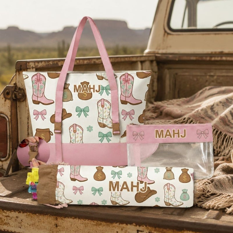 Multi-Pattern Canvas Cosmetic Bag Set, 3-Piece, Large Capacity, Portable - Image 1
