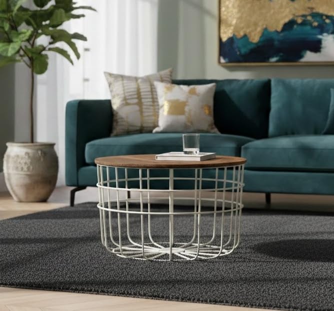 Priti Elegant White Round Coffee Table with Gold Geometric Metal Legs and Durable Engineered Wood top for Luxury Apartment and Lounge Decor - Image 1