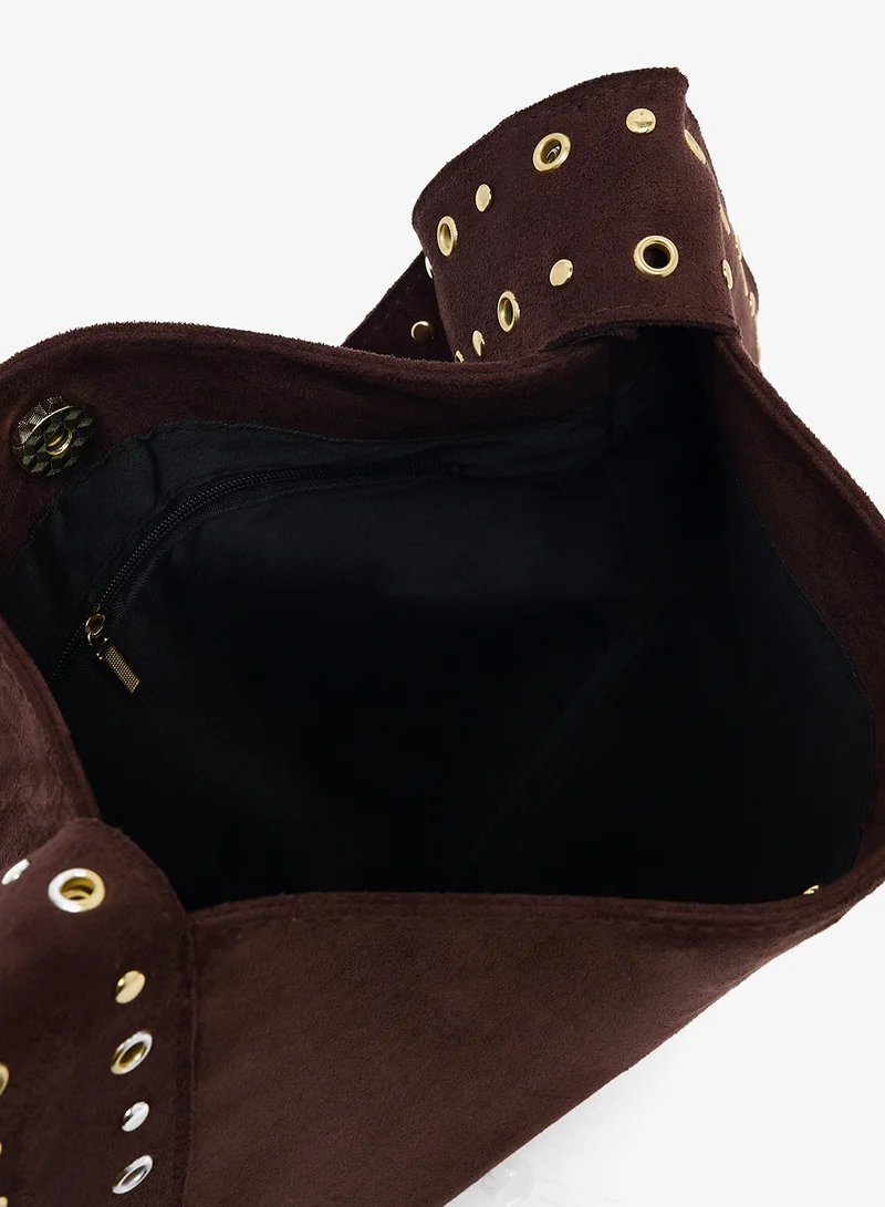 Ginger Burgandy Metal Embellished Slouch Tote for Women | Best Price UAE