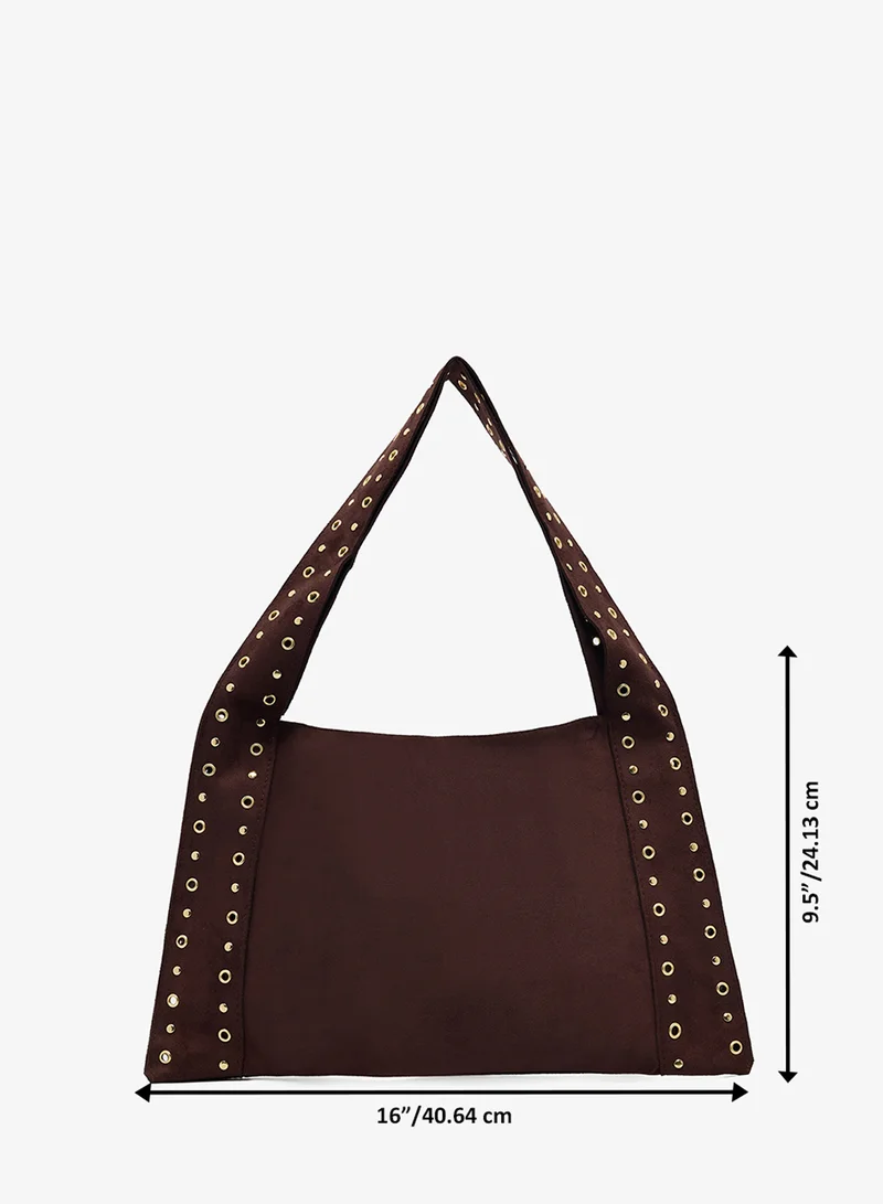Ginger Burgandy Metal Embellished Slouch Tote for Women | Best Price UAE