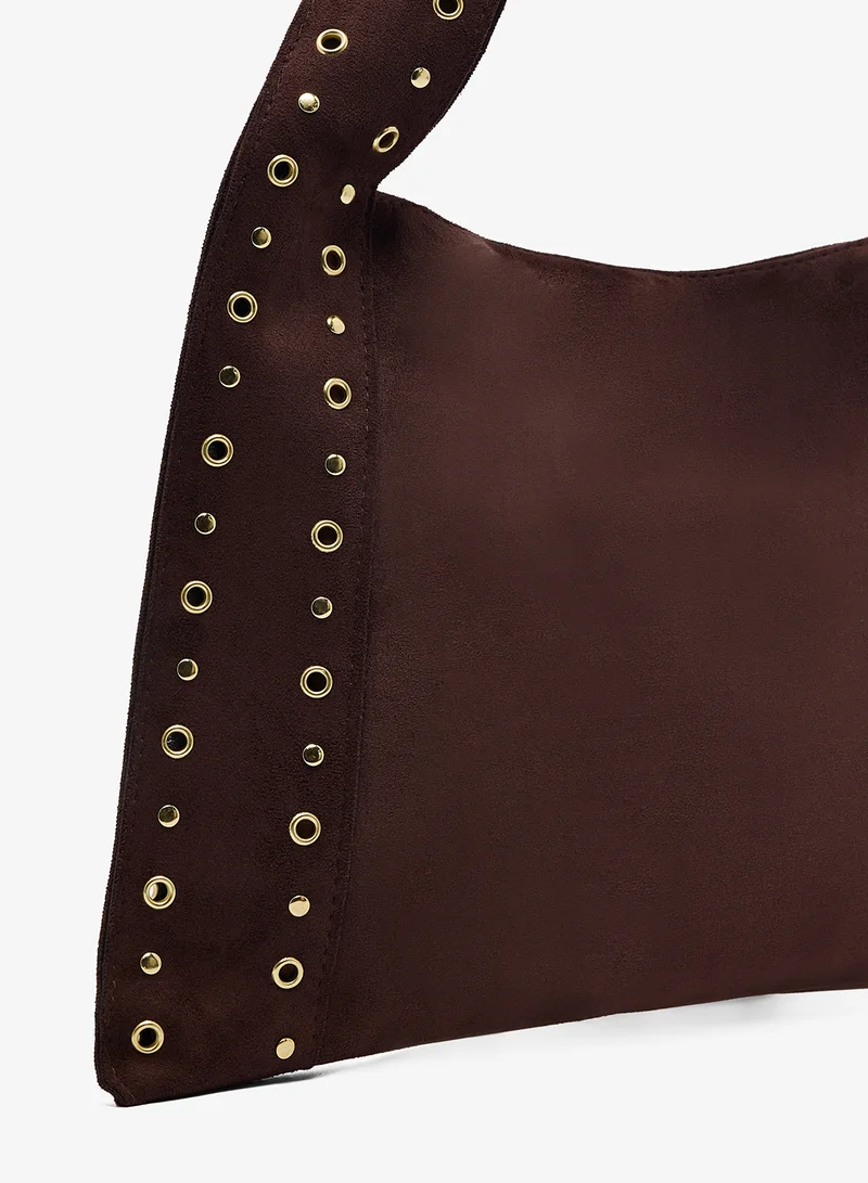 Ginger Burgandy Metal Embellished Slouch Tote for Women | Best Price UAE