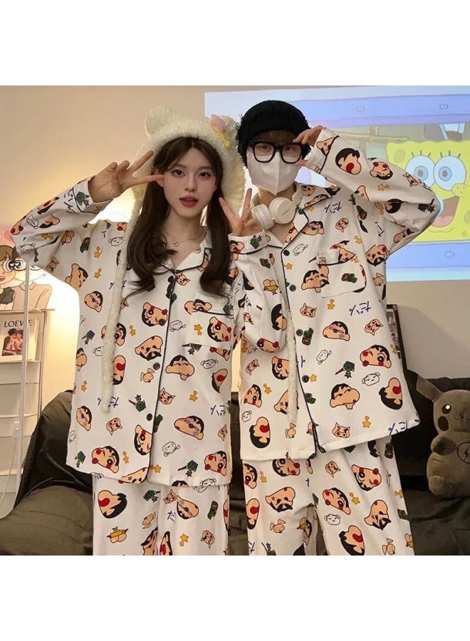Yuzhaolin Couple's Pajamas, Men's Crayon Shin-chan Pajamas, Women's Autumn And Winter Cotton Long-sleeve Cute Cartoon Home Wear Set - Image 1