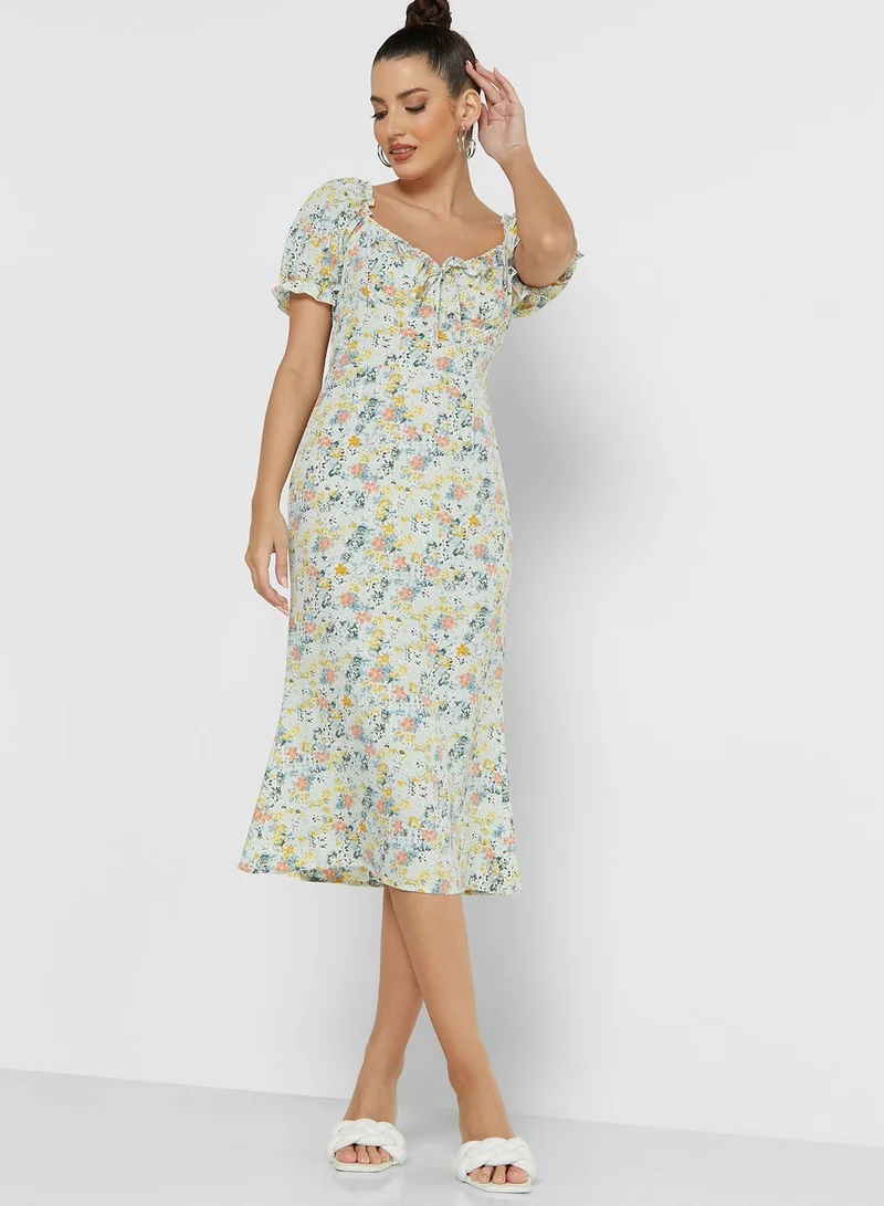 ELLA Printed Drawstring Detail Dress