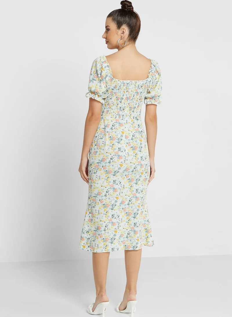 ELLA Printed Drawstring Detail Dress