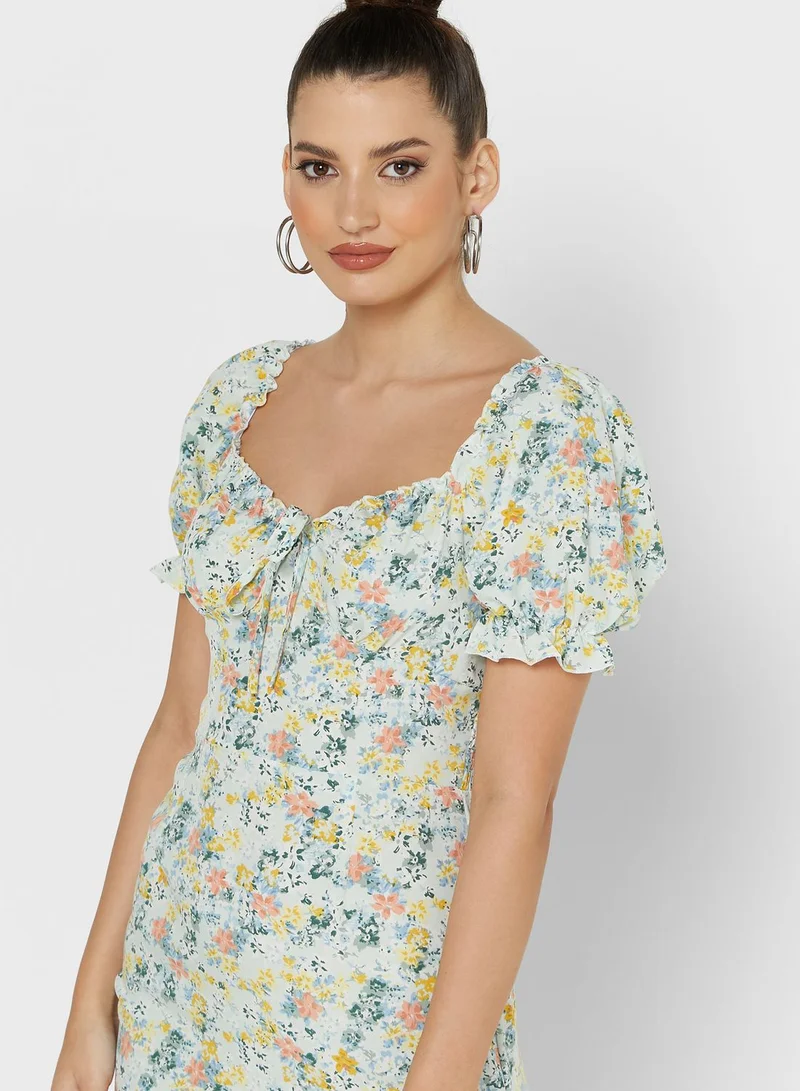 ELLA Printed Drawstring Detail Dress