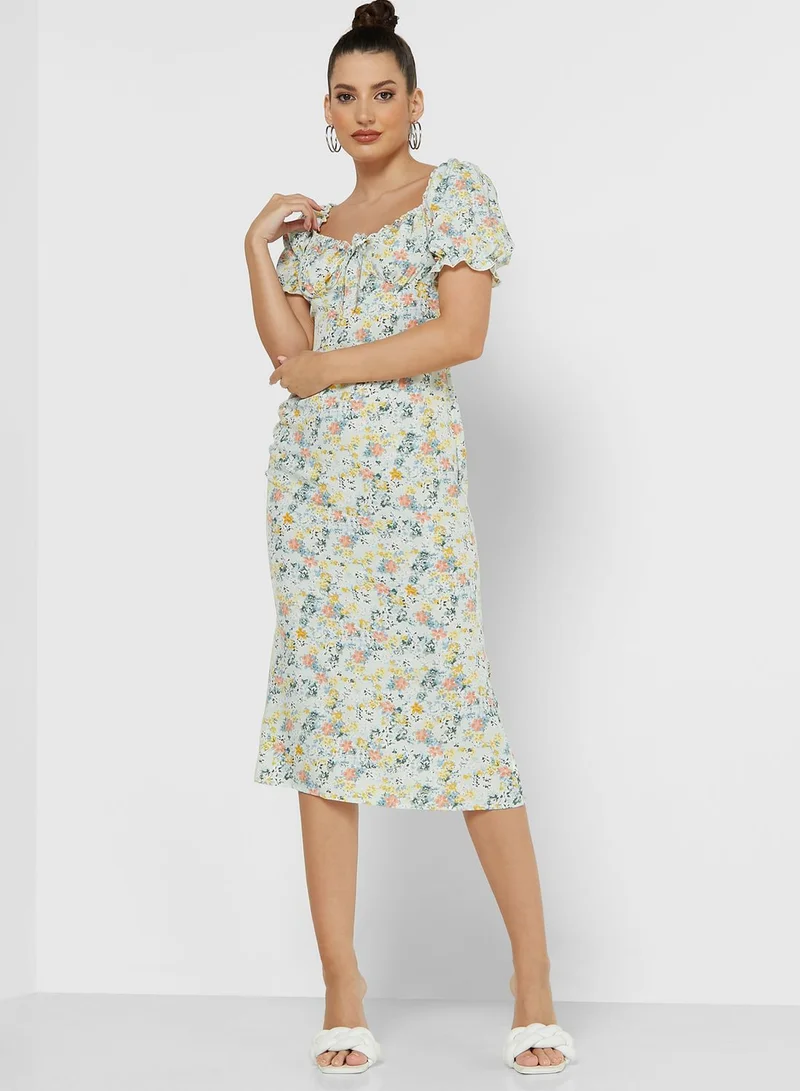 ELLA Printed Drawstring Detail Dress