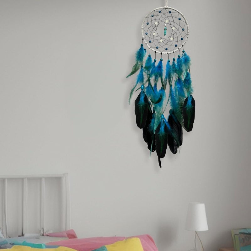 DeiryuRay Blue Dream Catchers Glow in The Dark Turquoise Gem Dreamcatcher for Boys Girls Kids Bedroom Handmade Decor Wall Hanging - Image 3