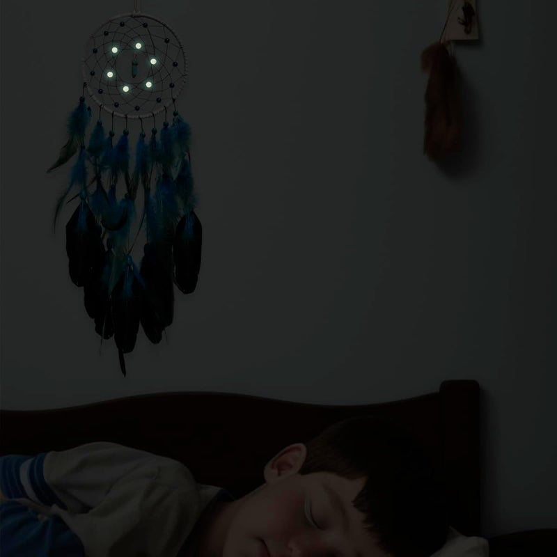 DeiryuRay Blue Dream Catchers Glow in The Dark Turquoise Gem Dreamcatcher for Boys Girls Kids Bedroom Handmade Decor Wall Hanging - Image 4
