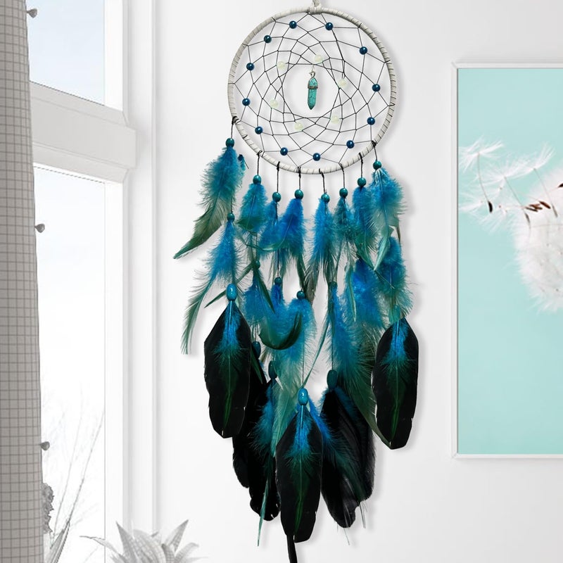 DeiryuRay Blue Dream Catchers Glow in The Dark Turquoise Gem Dreamcatcher for Boys Girls Kids Bedroom Handmade Decor Wall Hanging - Image 5