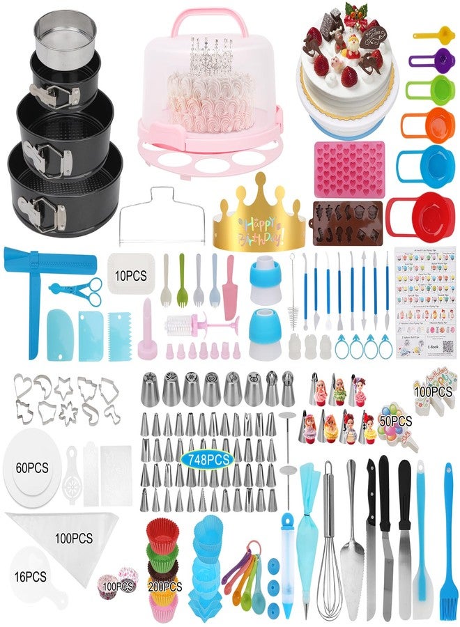 Ranchitel Cake Decorating Kit, 748 Pcs Cake Decorating Supplies with 3 Springform Pans Cake Carrier Turntable Cupcake Liners Cake Topper Piping Bags Tips for Beginner Professional Easter mom Gifts - Image 1