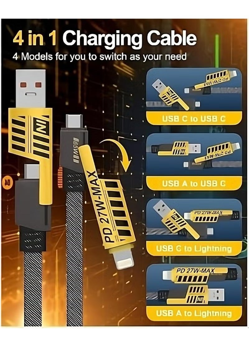 كابل شحن سريع 4 في 1 – كابل محمول قابل للسحب مع منافذ USB وType-C – للسفر والاستخدام الخارجي