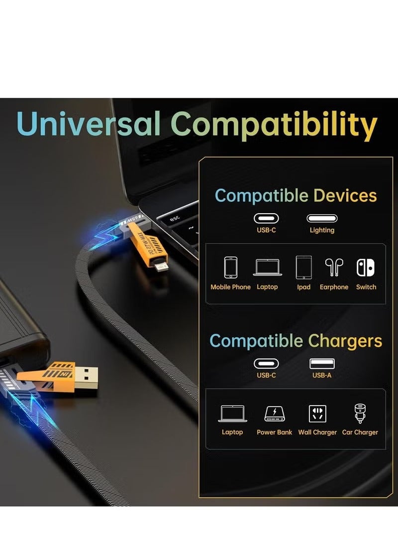 كابل شحن سريع 4 في 1 – كابل محمول قابل للسحب مع منافذ USB وType-C – للسفر والاستخدام الخارجي