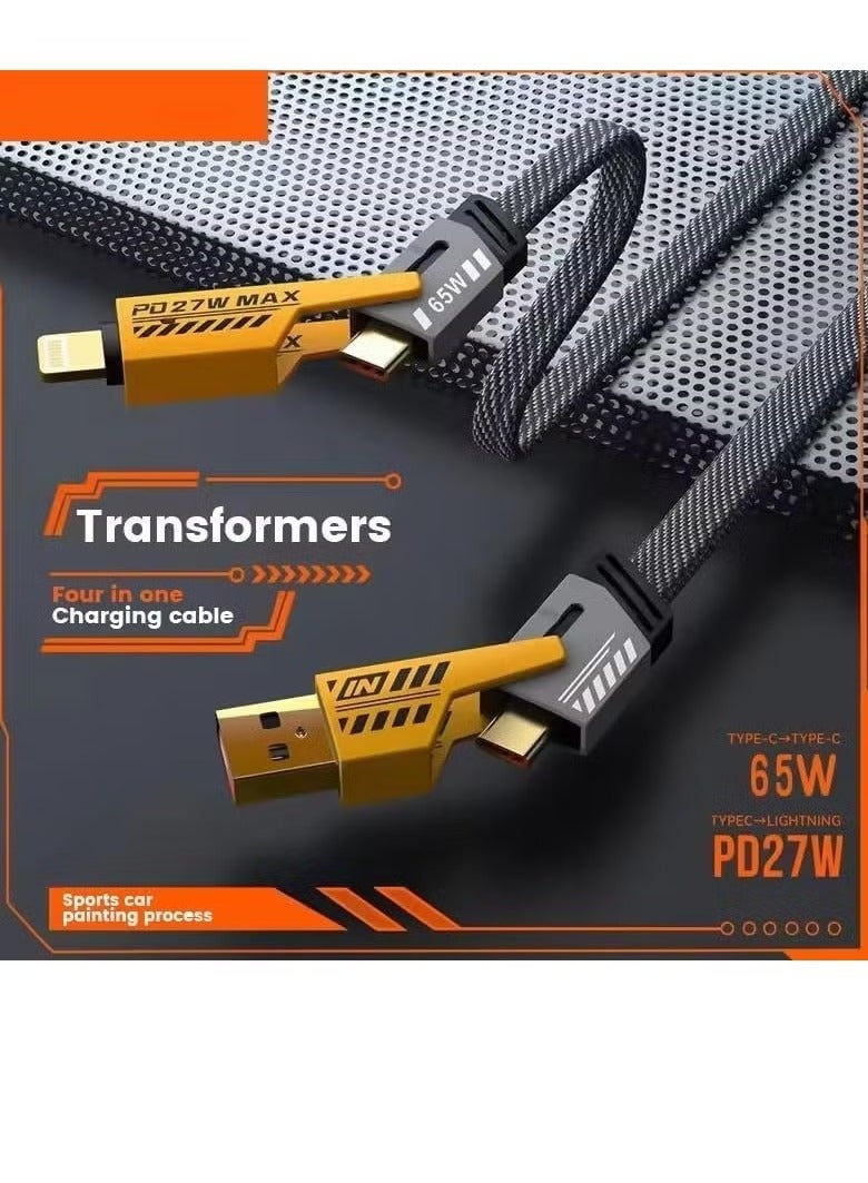 كابل شحن سريع 4 في 1 – كابل محمول قابل للسحب مع منافذ USB وType-C – للسفر والاستخدام الخارجي