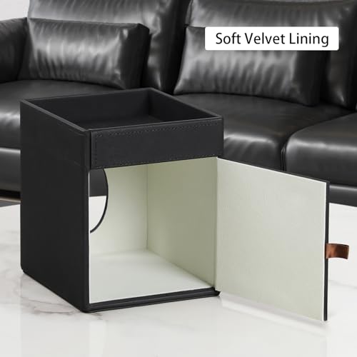 Cretkhp Tissue Box Cover, PU Leather Square Tissue Box Holder with Storage Tray for Bathroom Vanity Countertop Night Stands Bedroom Office Desk, Stylish Tissue Holder Decorative Organizer (Black) - Image 4