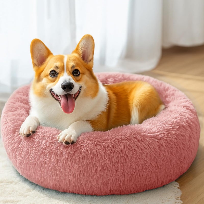 Hoewina 28in Large Dog Bed, Medium Size Dog and Cats, Calming Donut Bed for Puppy and Kitten, Washable Round Fluffy Pet Bed (Pink) - Image 5