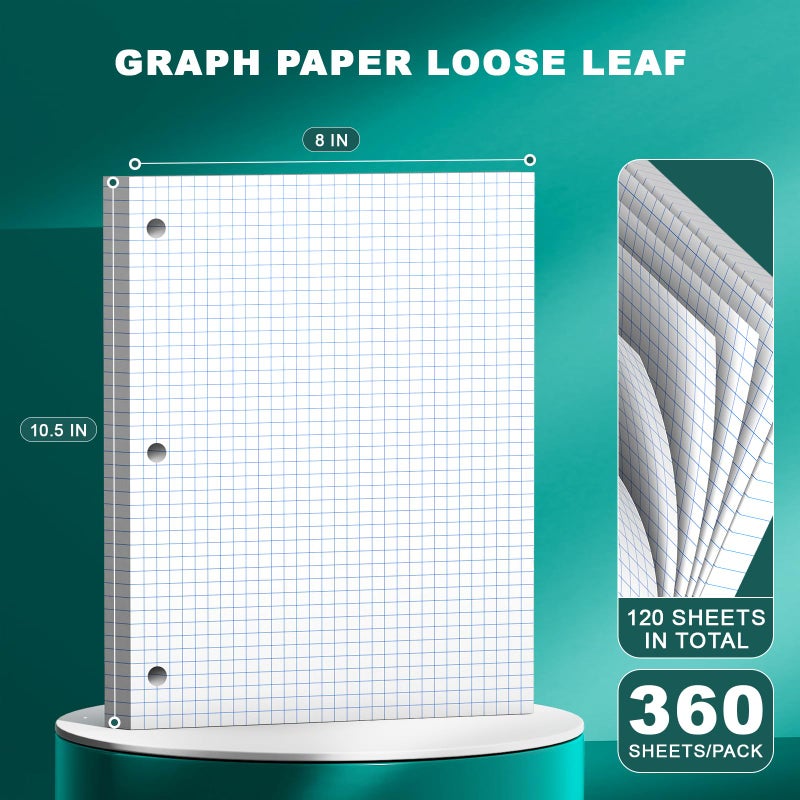 Ciphyfee Loose Leaf Graph Paper Notebook 8 X 10.5, 120 Sheets Graphing Paper Note padsï¼Œ3 Hole Punchedï¼Œ4x4 Quad Ruled Grid Writing Pads, 10-1/2" X 8 Binder Filler Paper For, Engineering, Office, School - Image 2