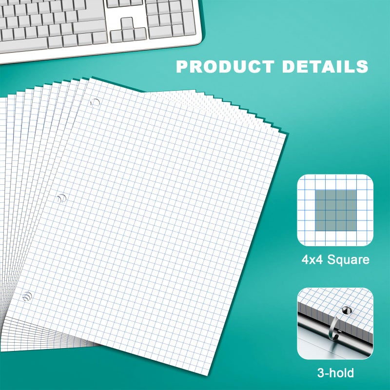 Ciphyfee Loose Leaf Graph Paper Notebook 8 X 10.5, 120 Sheets Graphing Paper Note padsï¼Œ3 Hole Punchedï¼Œ4x4 Quad Ruled Grid Writing Pads, 10-1/2" X 8 Binder Filler Paper For, Engineering, Office, School - Image 3