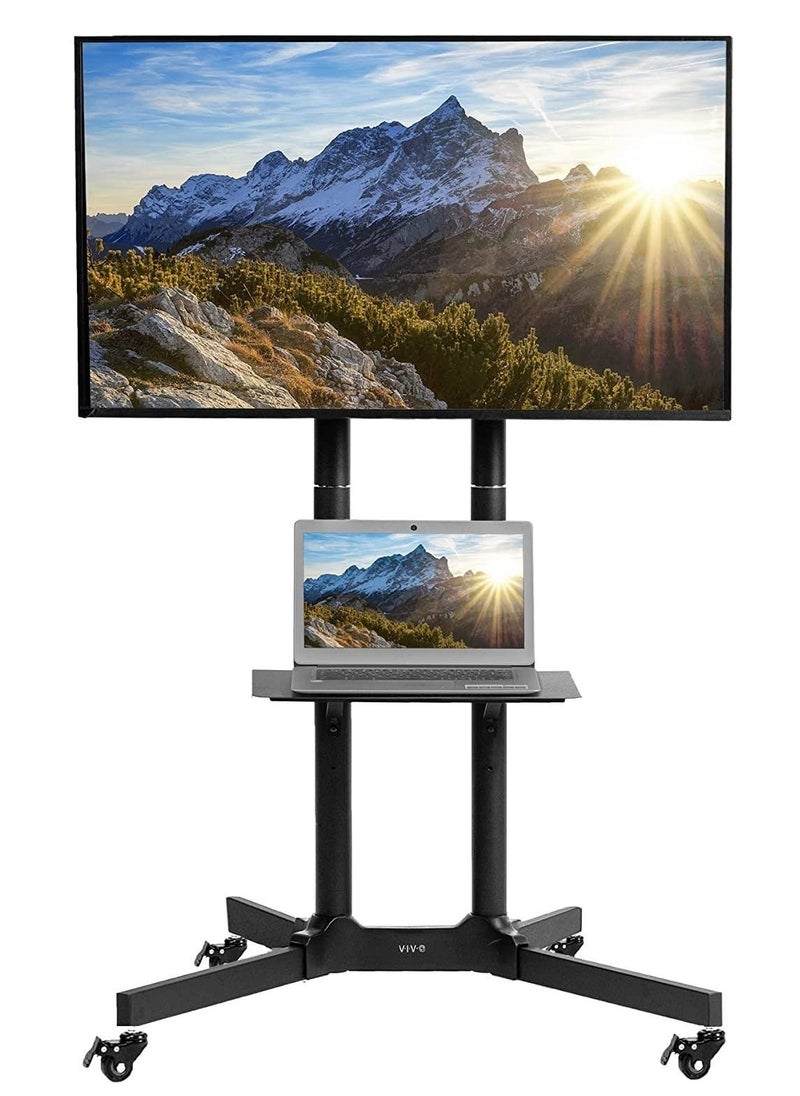 Black Rolling TV Cart for 32" to 65" LCD LED Plasma Flat Panel Screen | Mobile Stand with Wheels (STAND-TV03E) - Image 1