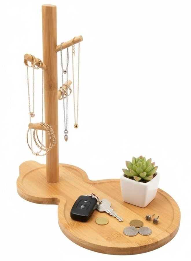 Happy Home Natural Bamboo Key Storage Tray with Elegant Tree Branch Design – Japanese-Style Decorative Base with Metal Holder Featuring Four Branch Hooks for Hanging Keys, Jewelry, Watches, and Accessories – Multipurpose Entryway Organizer for Home, Office, Living Room, and Bedroom - Image 2