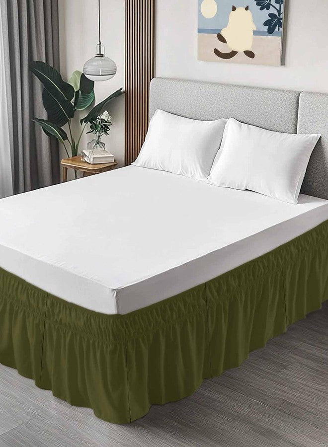 Vandarllin Bed Skirt Green Solid Color Bed Skirt 18 Inch Drop Dark Olive Elastic Wrap Around Bed Skirt Dust Ruffle for Queen Size Bed - Image 4