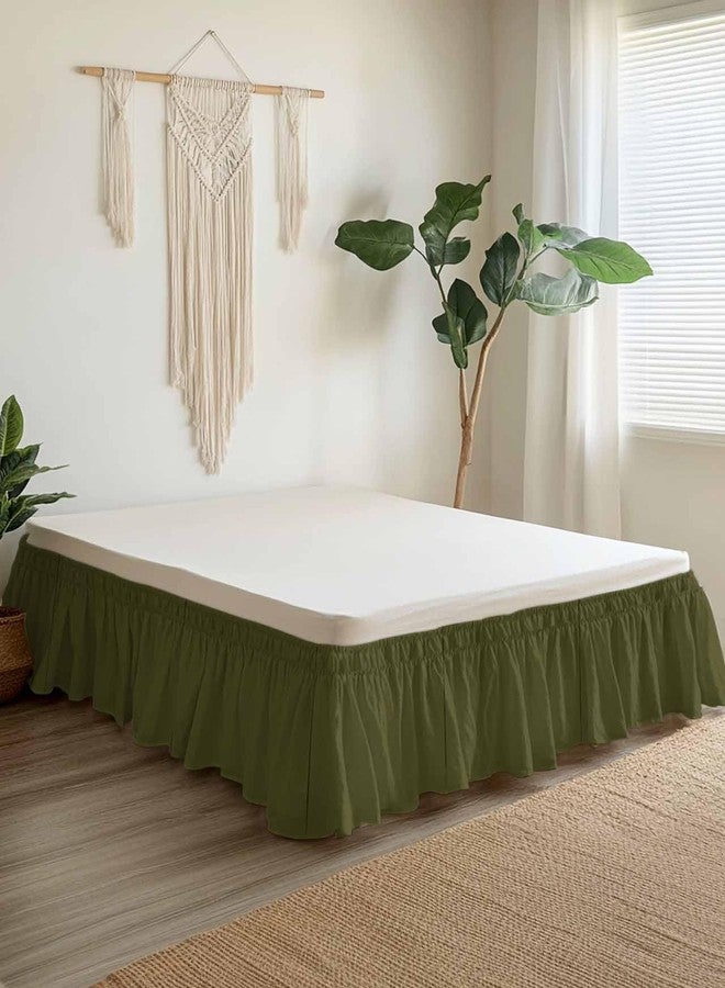 Vandarllin Bed Skirt Green Solid Color Bed Skirt 18 Inch Drop Dark Olive Elastic Wrap Around Bed Skirt Dust Ruffle for Queen Size Bed - Image 2