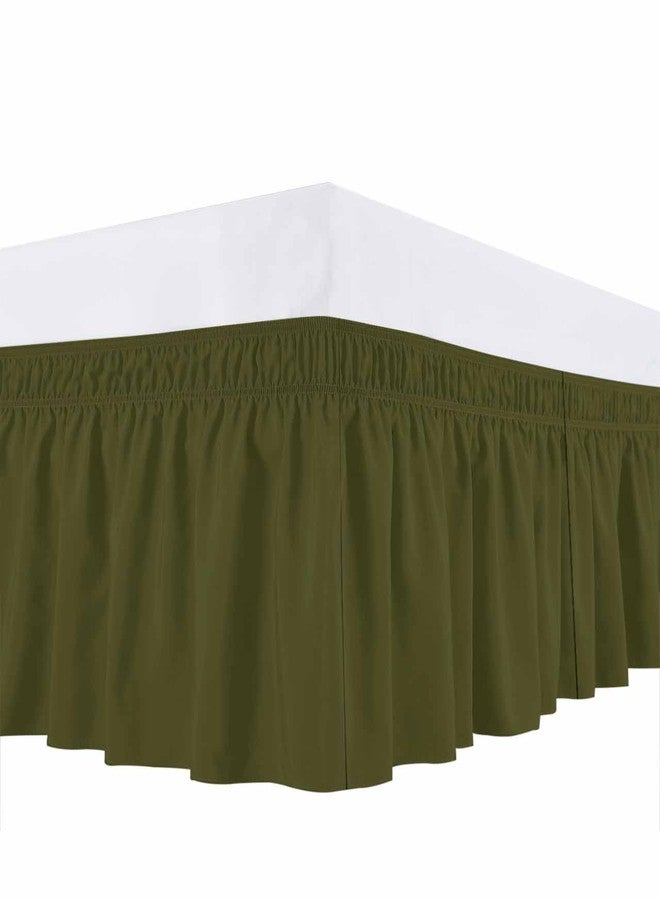Vandarllin Bed Skirt Green Solid Color Bed Skirt 18 Inch Drop Dark Olive Elastic Wrap Around Bed Skirt Dust Ruffle for Queen Size Bed - Image 1