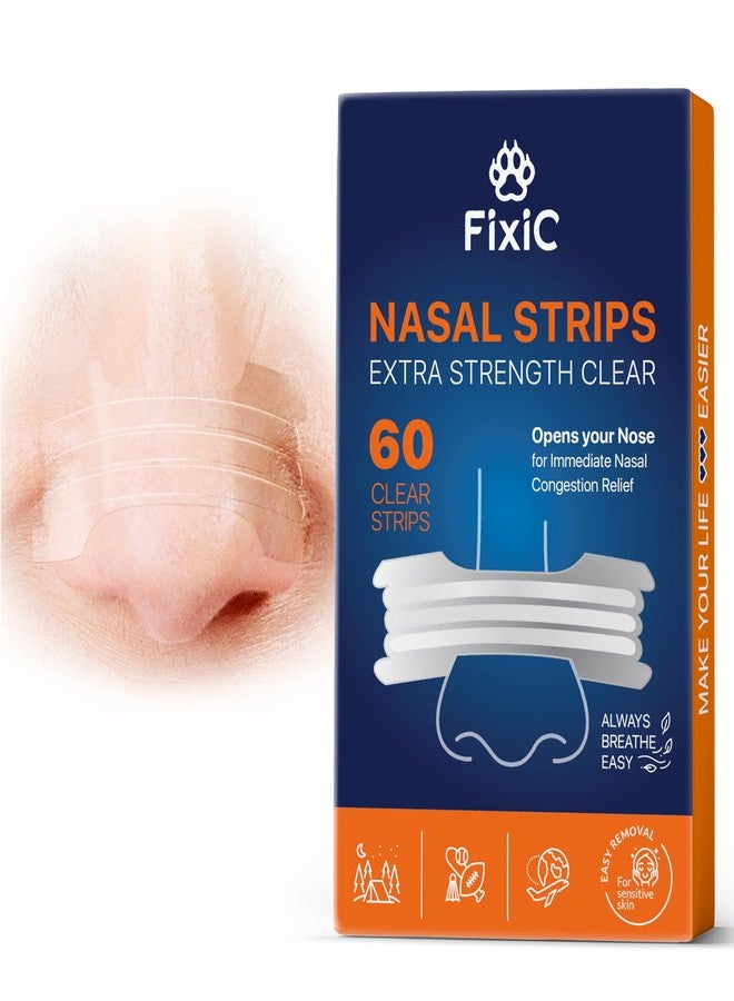 Fixic Nasal Strips for Snoring - 60 PCS, Clear - Drug-Free Nose Strips - Skin-Safe Snore Stopper - Premium Snoring Solution - Nasal Sleep Tape - Anti Snoring Devices to Experience Clear Breathing! - Image 1
